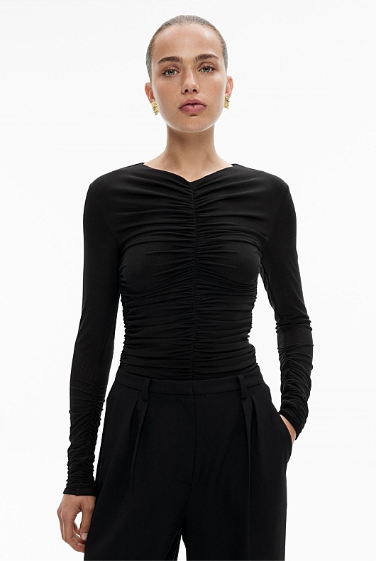 Gather Front Long Sleeve Top