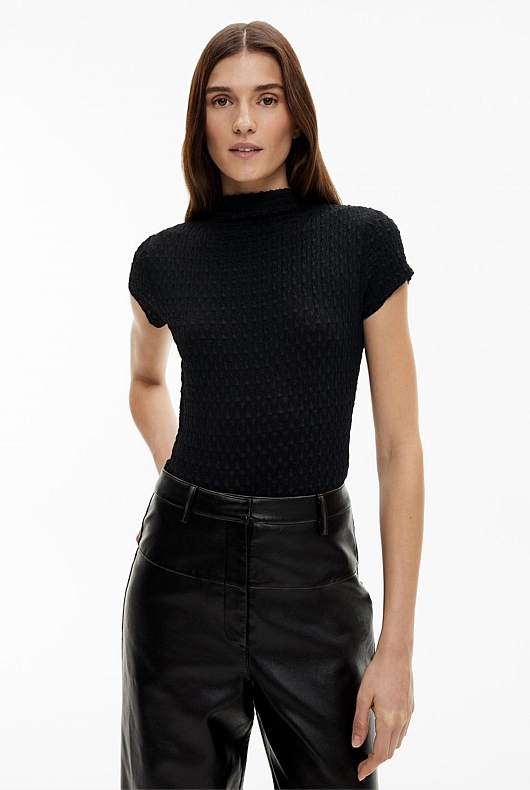 Textured Cap Sleeve T-Shirt
