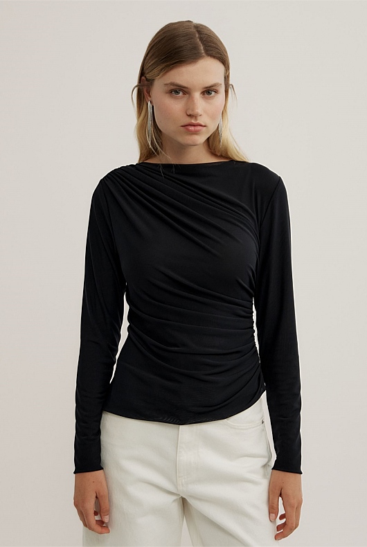 Mesh Drape Long Sleeve Top