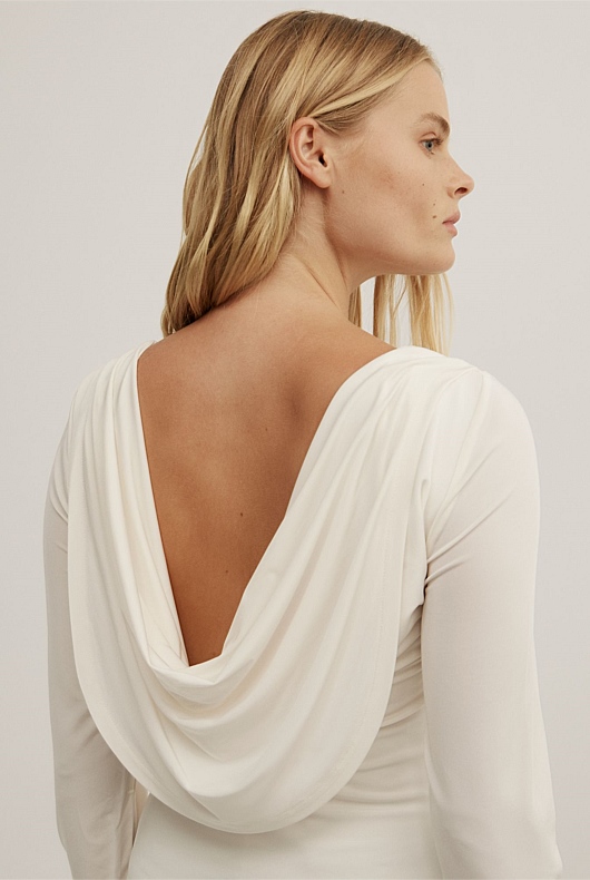 Draped Back Long Sleeve Top