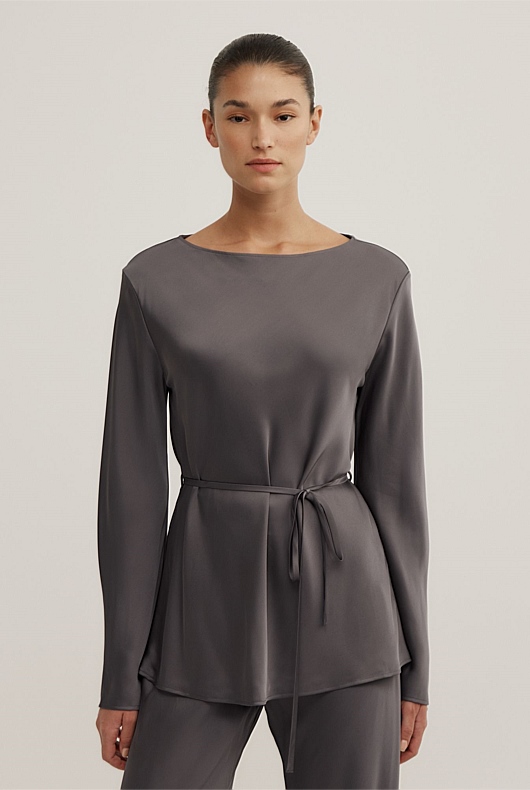 Satin Boat Neck Top