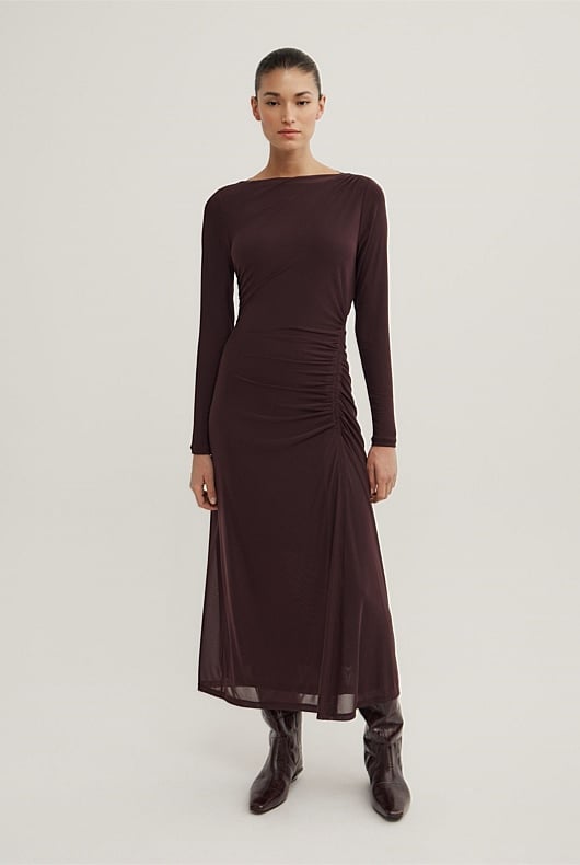 Longsleeve Ruched Mesh Dress