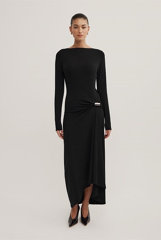 Long Sleeve Trim Detail Rib Dress