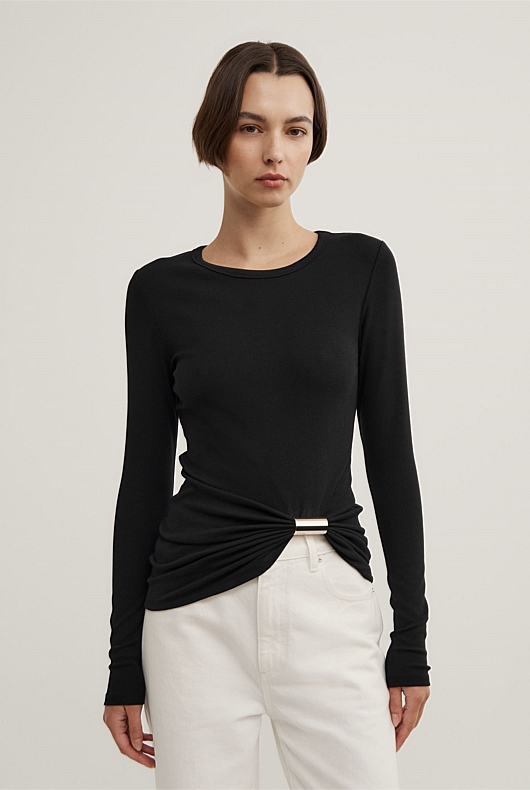 Metal Trim Long Sleeve Top