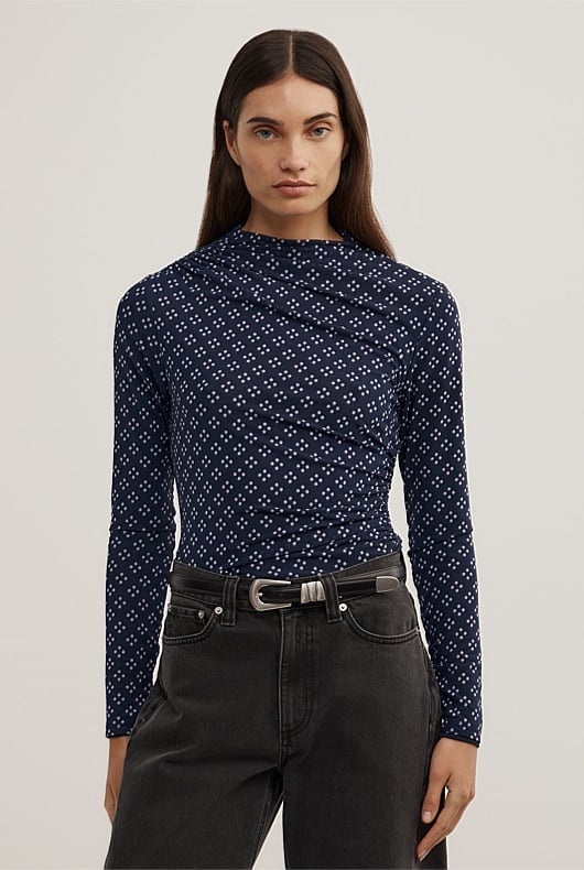 Asymmetric Mesh Long Sleeve Top