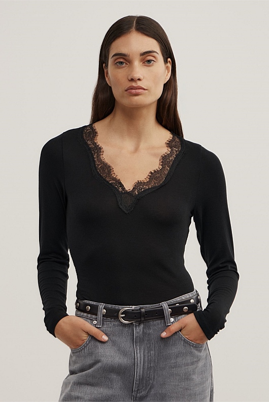 Lace Detail Long Sleeve Top