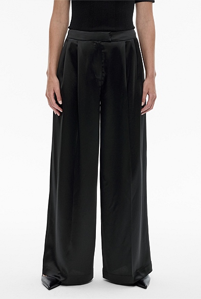 Black Acetate Blend Full Length Pant - Women's Black Pants