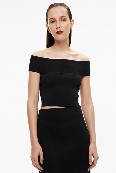 Black Off Shoulder Knit Top - Women's Evening Tops | Witchery