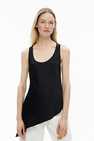 Black Asymmetrical Scoop Tank Top - Women's Sleeveless Tops | Witchery