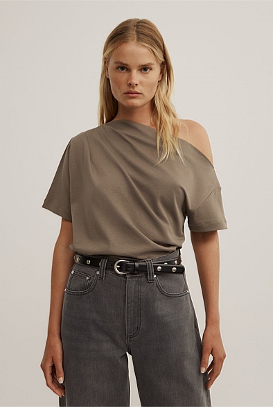 Deep Sage Asymmetric Relaxed T-Shirt - Women's Short Sleeve Tops