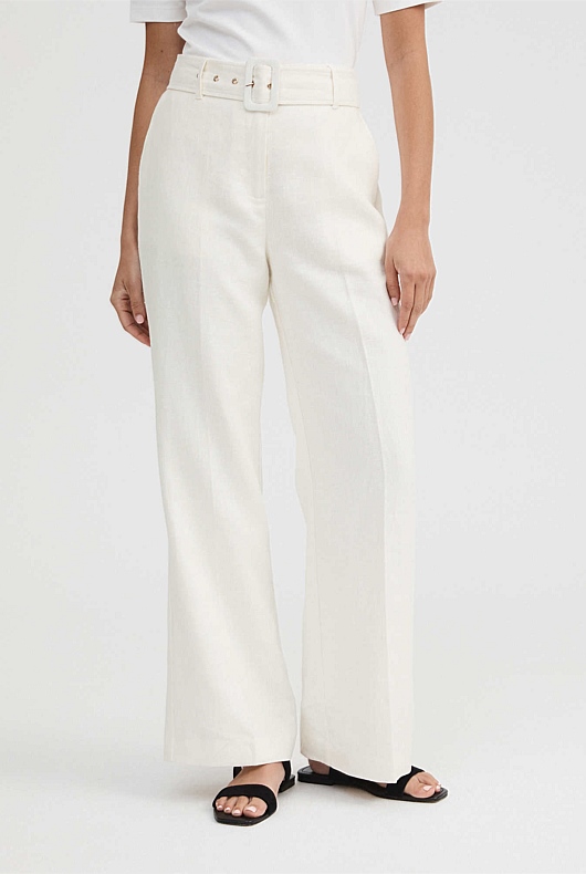 Chalk Linen Belted Trouser - Women's High Waisted Pants | Witchery