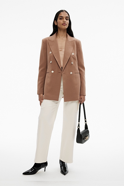 Camel Classic Double Breasted Blazer - Women's Blazers