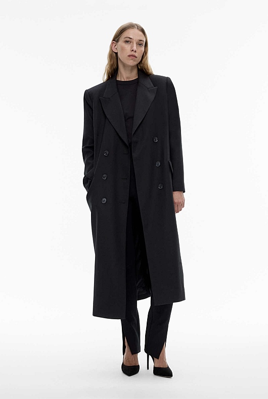 Wool Blend Double-Breasted Blazer Coat