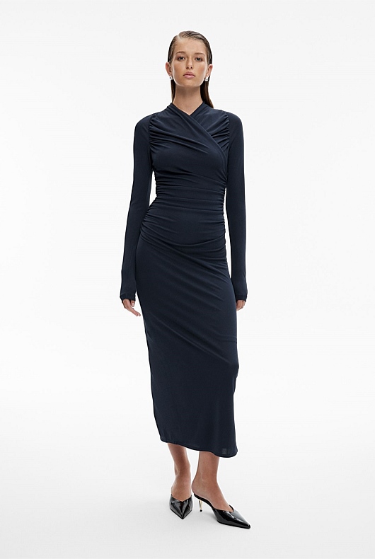 Navy Jersey Wrap Dress - Women's Evening & Cocktail Dresses | Witchery