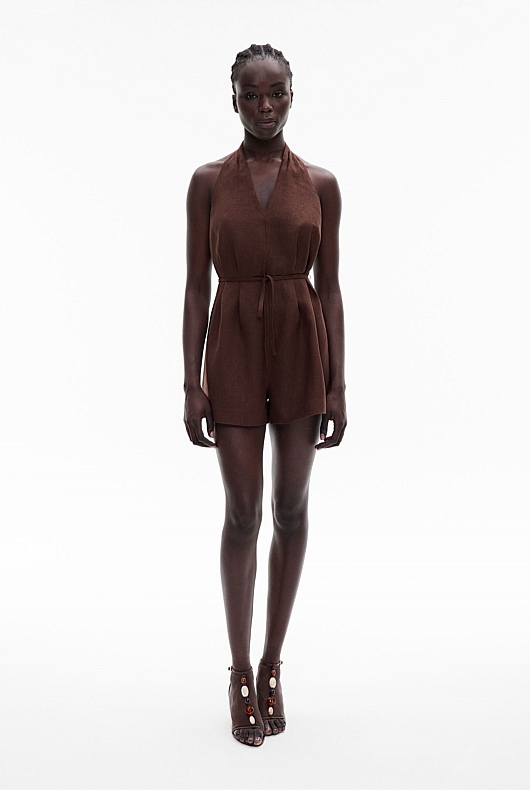 Chocolate Brown Halter Playsuit - Women's Casual Dresses | Witchery