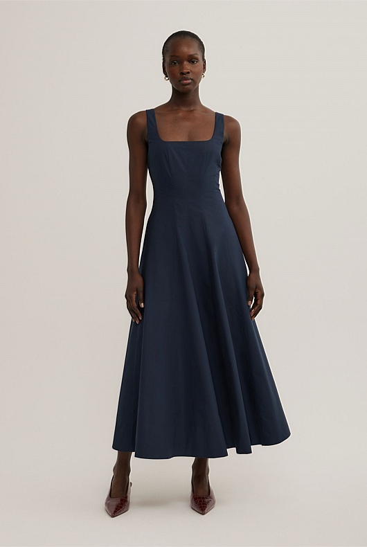 Navy Seam Detail Midi Dress - Women's Cotton Dresses | Witchery