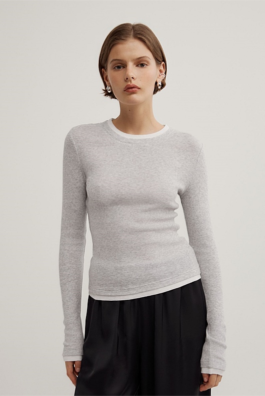 Contrast Trim Long Sleeve Top