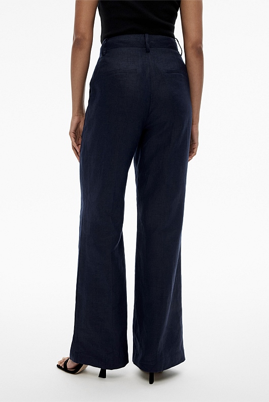 Blue Night Linen Trouser - Women's High Waisted Pants | Witchery