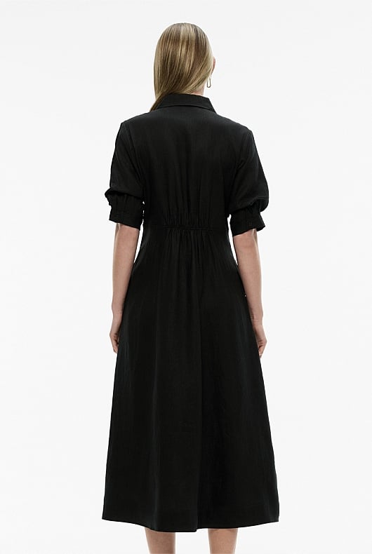 Black French Linen Dart Midi Dress - Women's A Line Dresses | Witchery