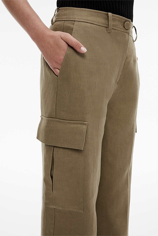 うのにもお得な Washed Black Women's - Trouser Pocket Cargo Linen Green パンツ