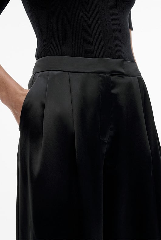 Black Acetate Blend Full Length Pant - Women's Black Pants