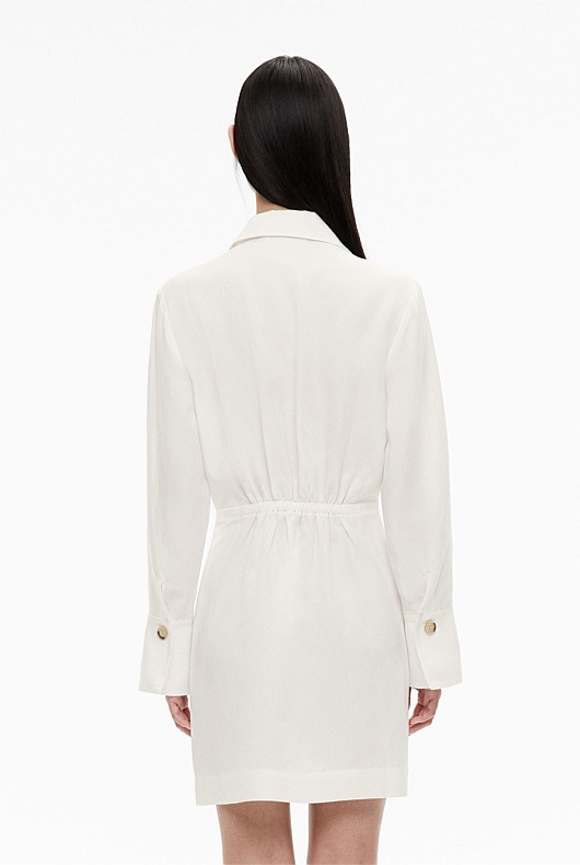 Fresh White Long Sleeve Mini Shirt Dress - Women's Casual