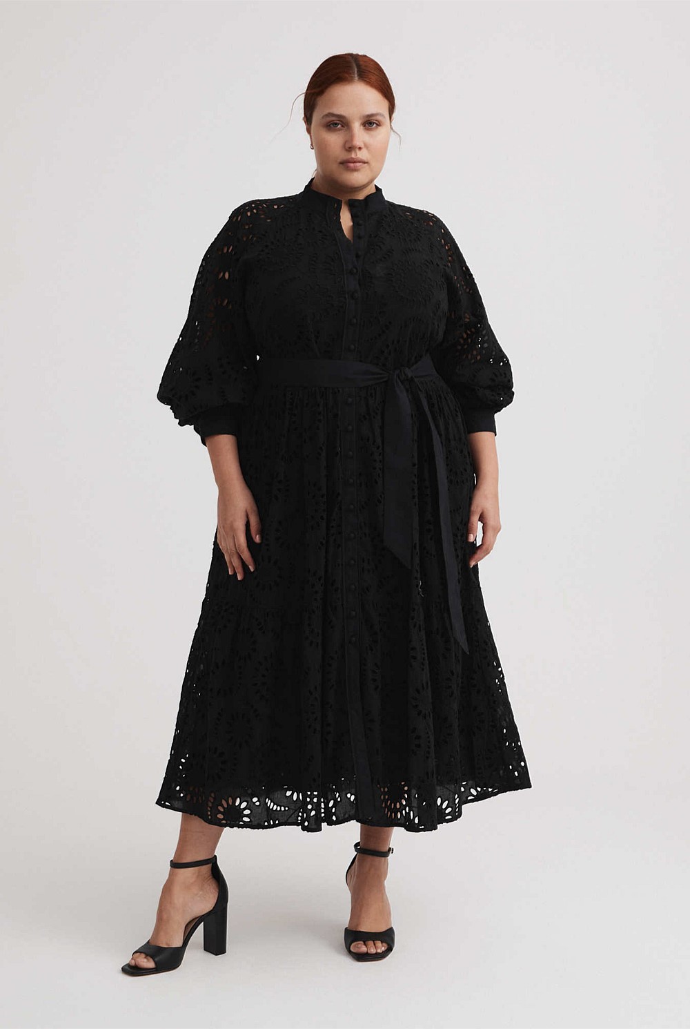 black dress and silver heels Shop Cotton Poplin Trapeze Mini Dress – Black main image 0