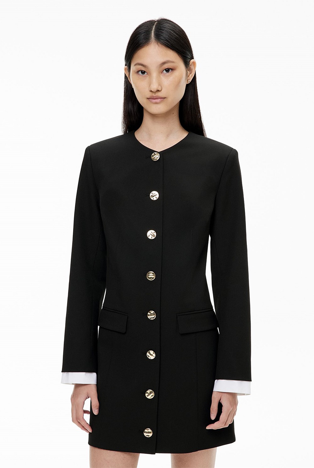 Black Button Detail Dress - Women's Long Sleeve Dresses | Witchery