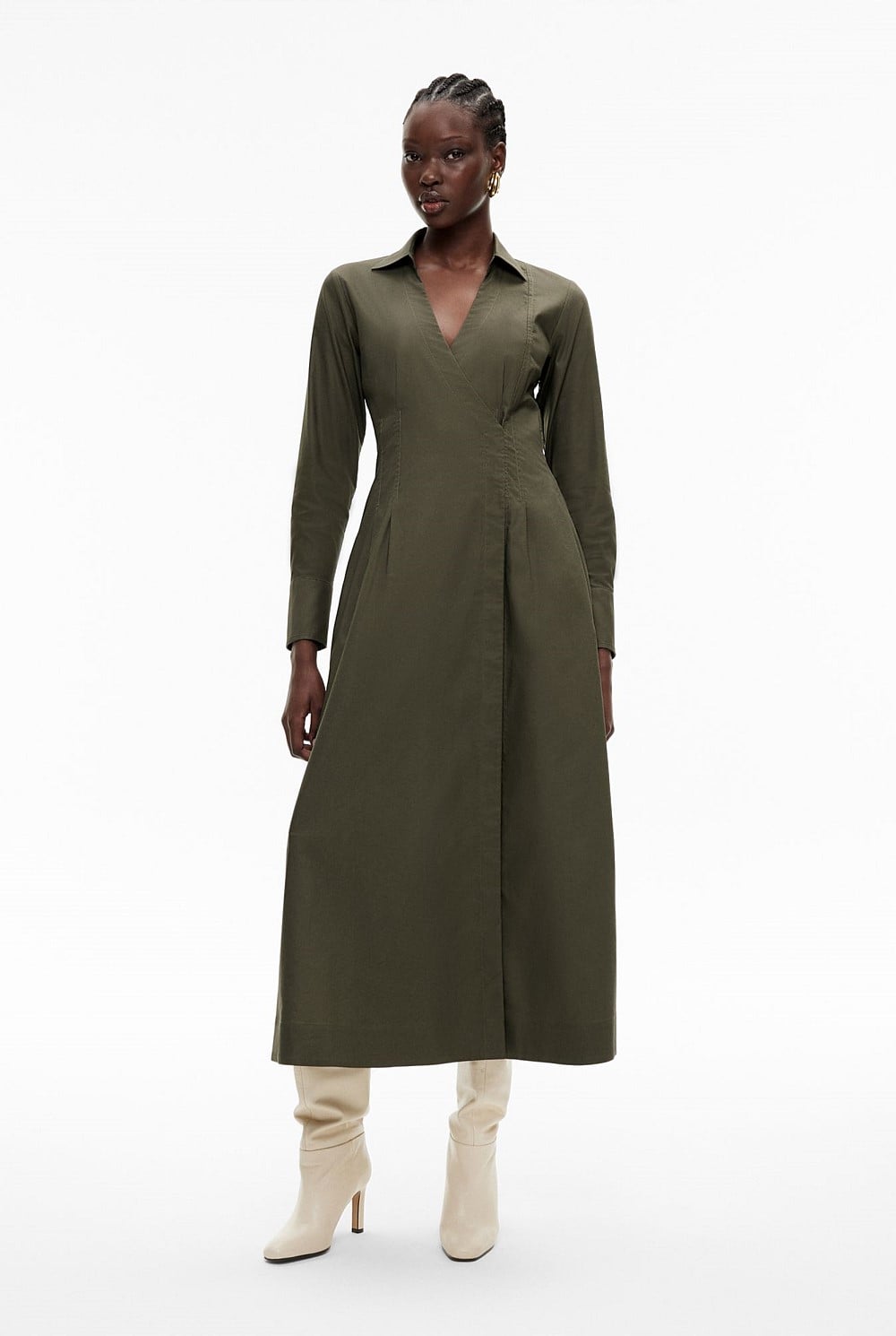 Olive Hook And Eye Dress - Women's Long Sleeve Dresses | Witchery