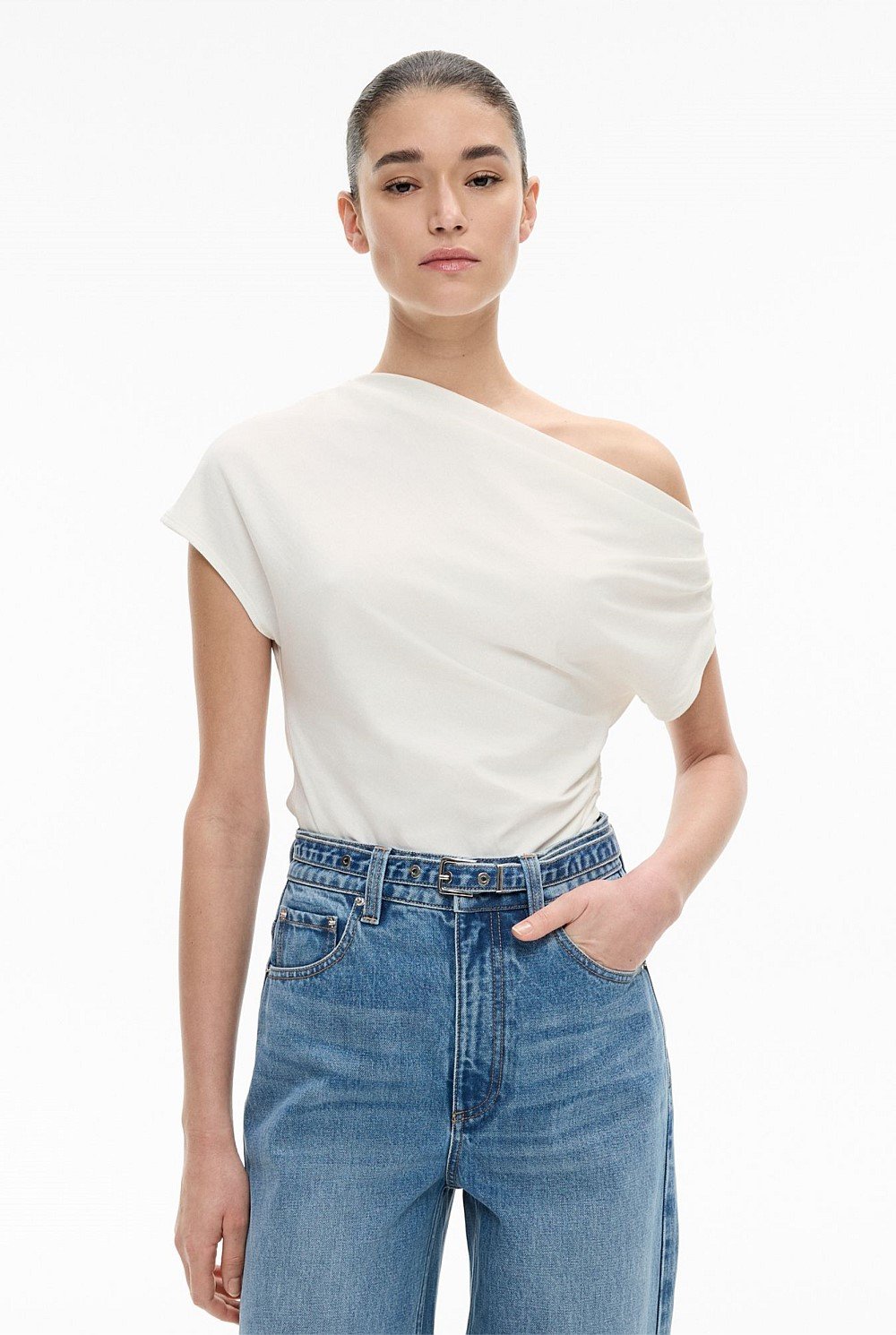 Fresh White Asymmetric Drape T-Shirt - Women's T Shirts | Witchery