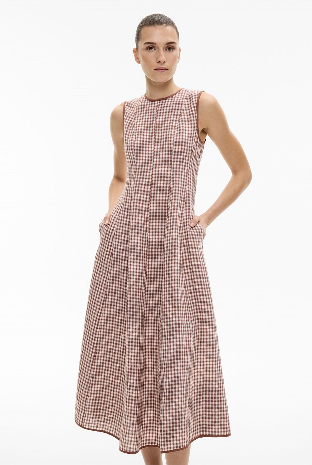 Maple Gingham Linen Seam Dress - Women's Casual Dresses | Witchery Maple Gingham Linen Seam Dress - Women's Casual Dresses | Witchery