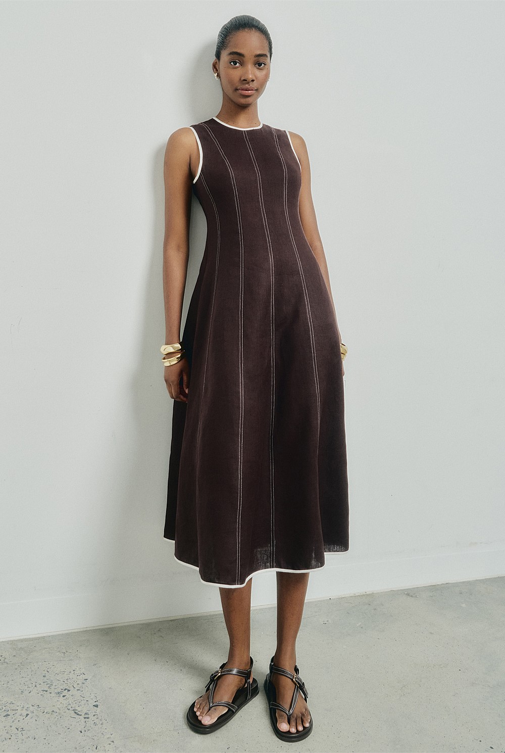 Espresso Linen Seam Dress - Women's A Line Dresses | Witchery Espresso Linen Seam Dress - Women's A Line Dresses | Witchery