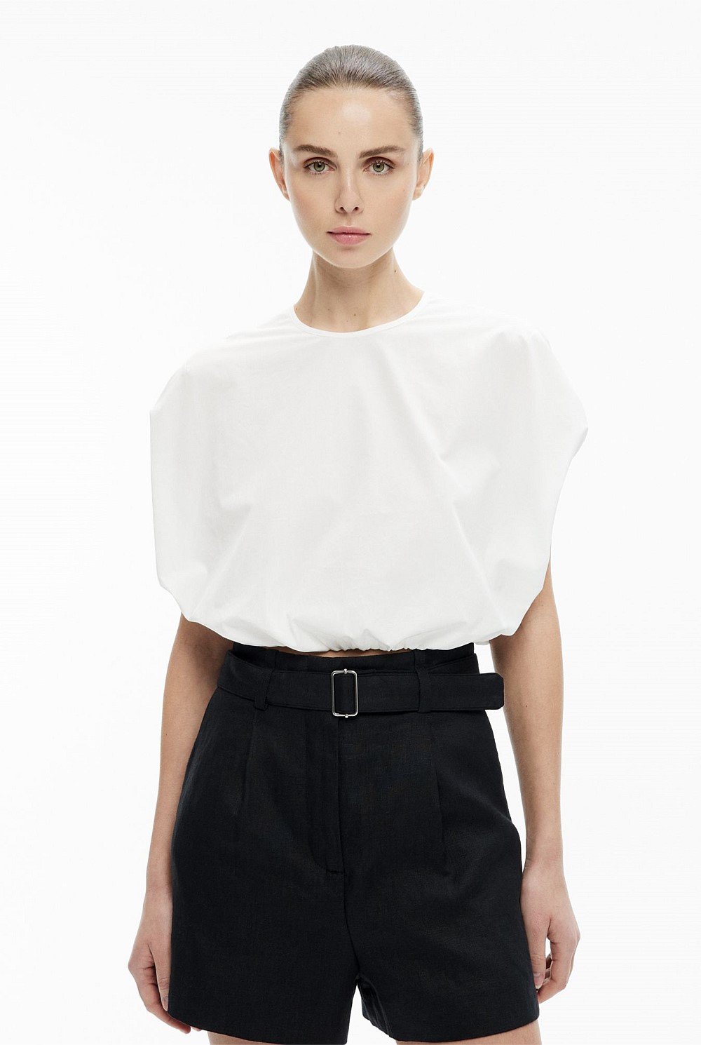 Fresh White Bubble Hem Top Women's Short Sleeve Tops Witchery