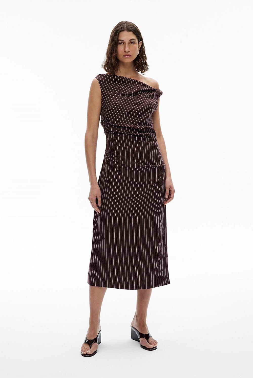 Espresso Stripe Twist Asymmetric Midi Dress - Women's Evening & Cocktail Dresses | Witchery Espresso Stripe Twist Asymmetric Midi Dress - Women's Evening & Cocktail Dresses | Witchery