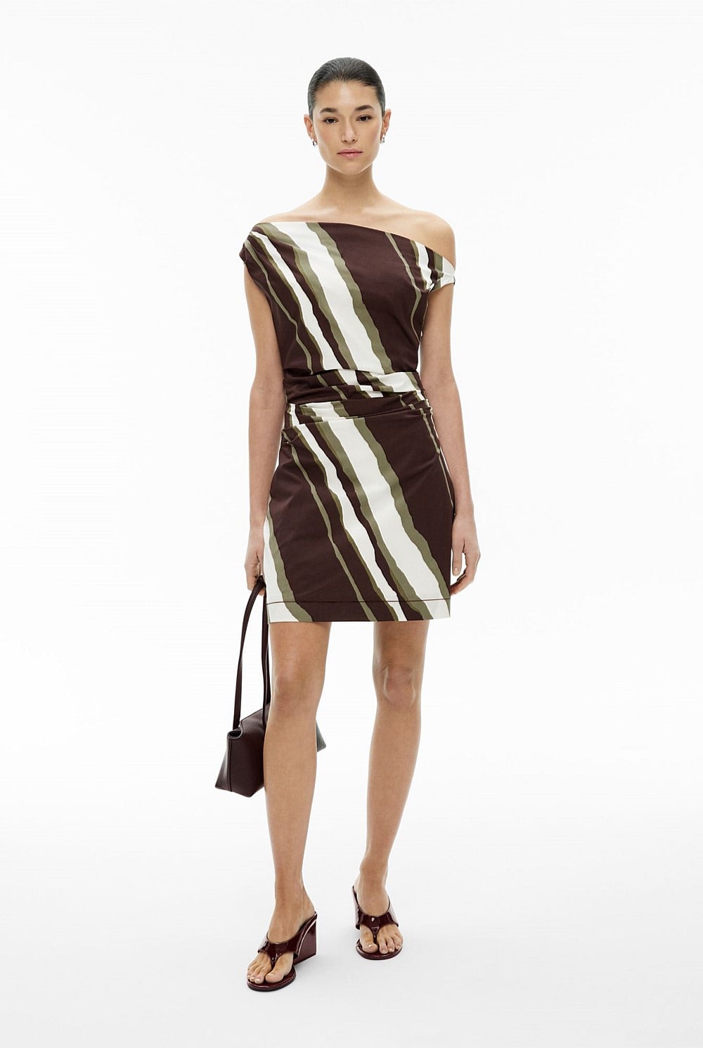 Multi Stripe Asymmetric Shoulder Mini Dress - Women's Mini Dresses | Witchery Multi Stripe Asymmetric Shoulder Mini Dress - Women's Mini Dresses | Witchery