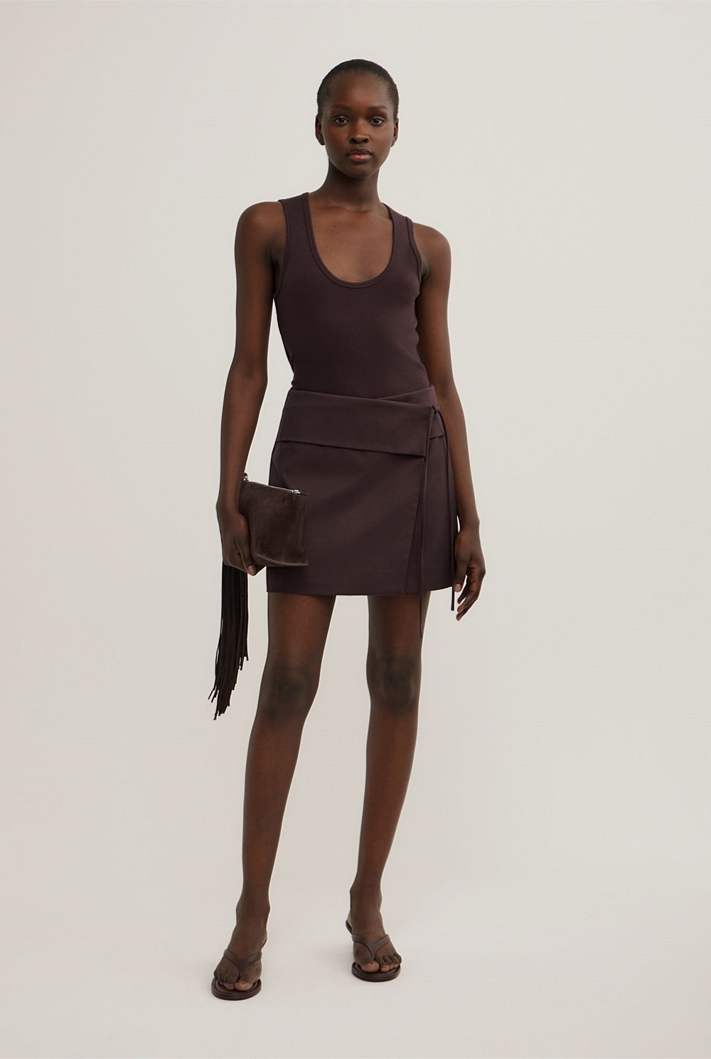【新品未使用】Tie Wrap Layer Skirt Espresso Wrap Tie Skirt - Women's A Line Skirts | Witchery