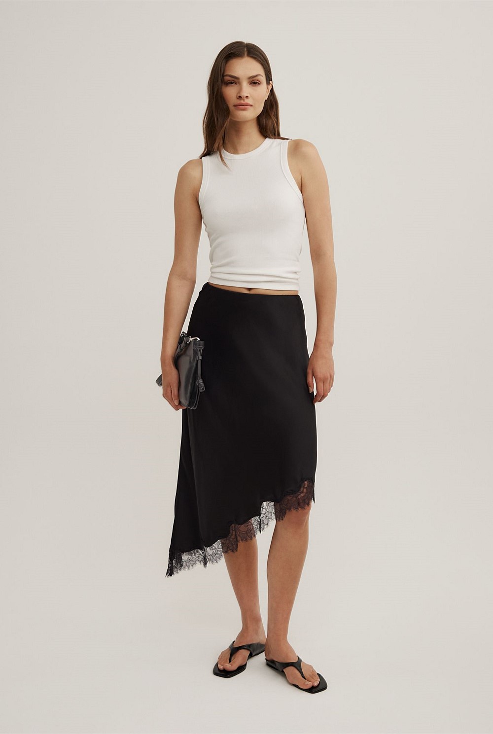 Black Asymmetric Lace Skirt - Women's Midi Skirts | Witchery