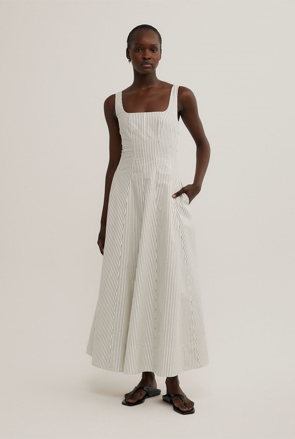Vanilla Stripe Seam Detail Midi Dress - Women's Cotton Dresses