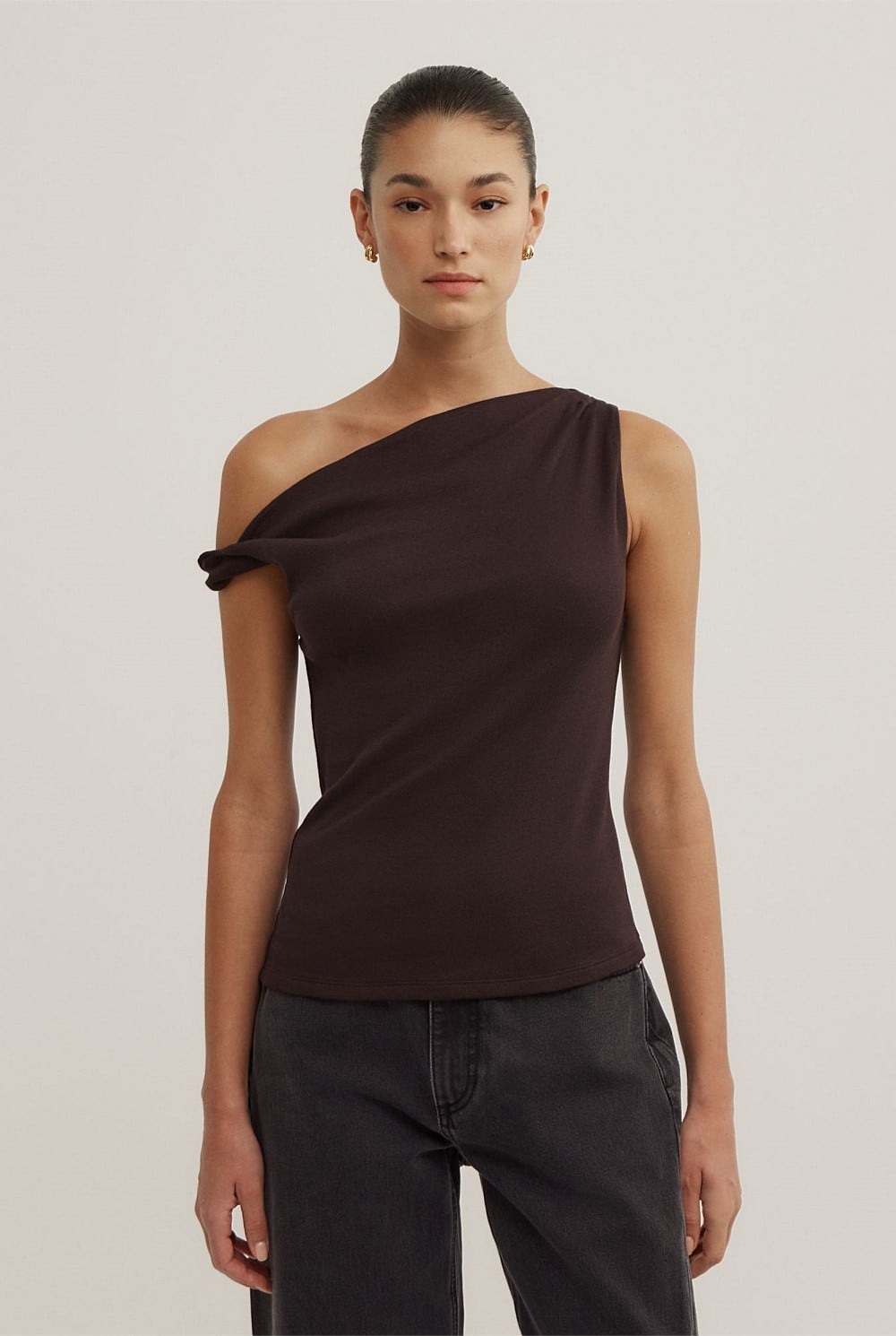 Espresso Twist Asymmetric Top - Women's Evening Tops | Witchery