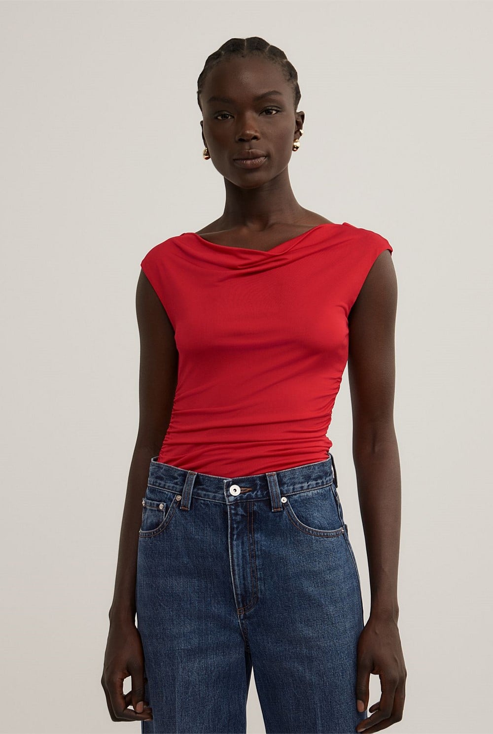 希少✨ Y's ワイズ DOT PRINT DRAPED TANK TOP M Red Draped Jersey T-Shirt - Women's Evening Tops | Witchery