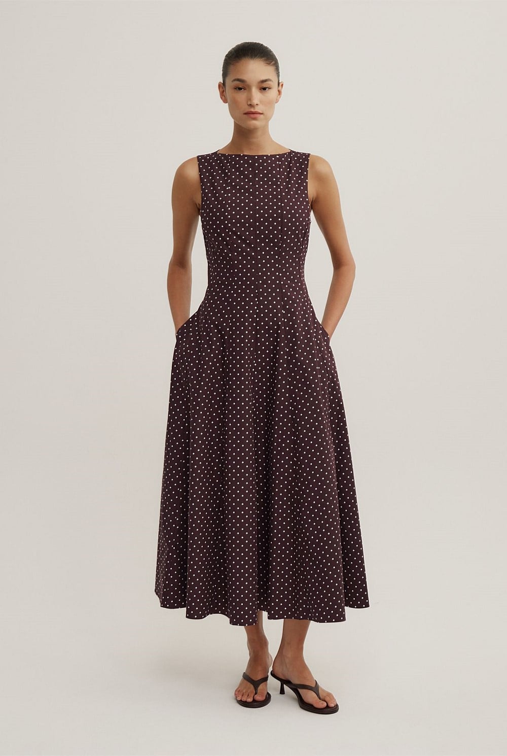 Plum Polka Dot Panelled Midi Dress - Women's Cotton Dresses | Witchery