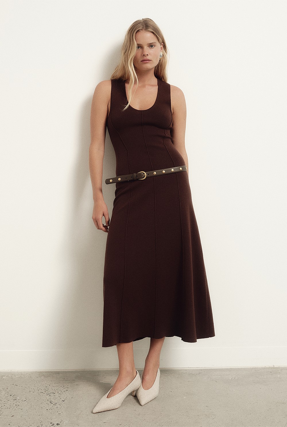 red knitted midi dress Burgundy Ribbed Knit Midi Dress – self-portrait-US main image 0