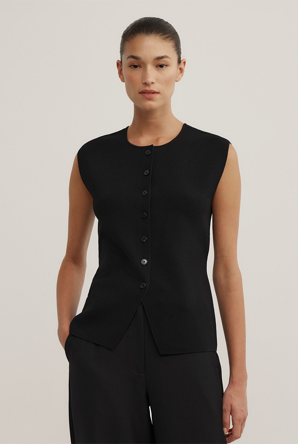 【新品】compact knit vest charcoal Black Compact Knit Vest - Women's Sleeveless Tops | Witchery