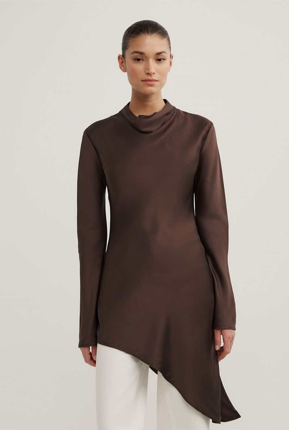 Espresso Long Sleeve Asymmetric Hem Tunic - Women's Evening Tops