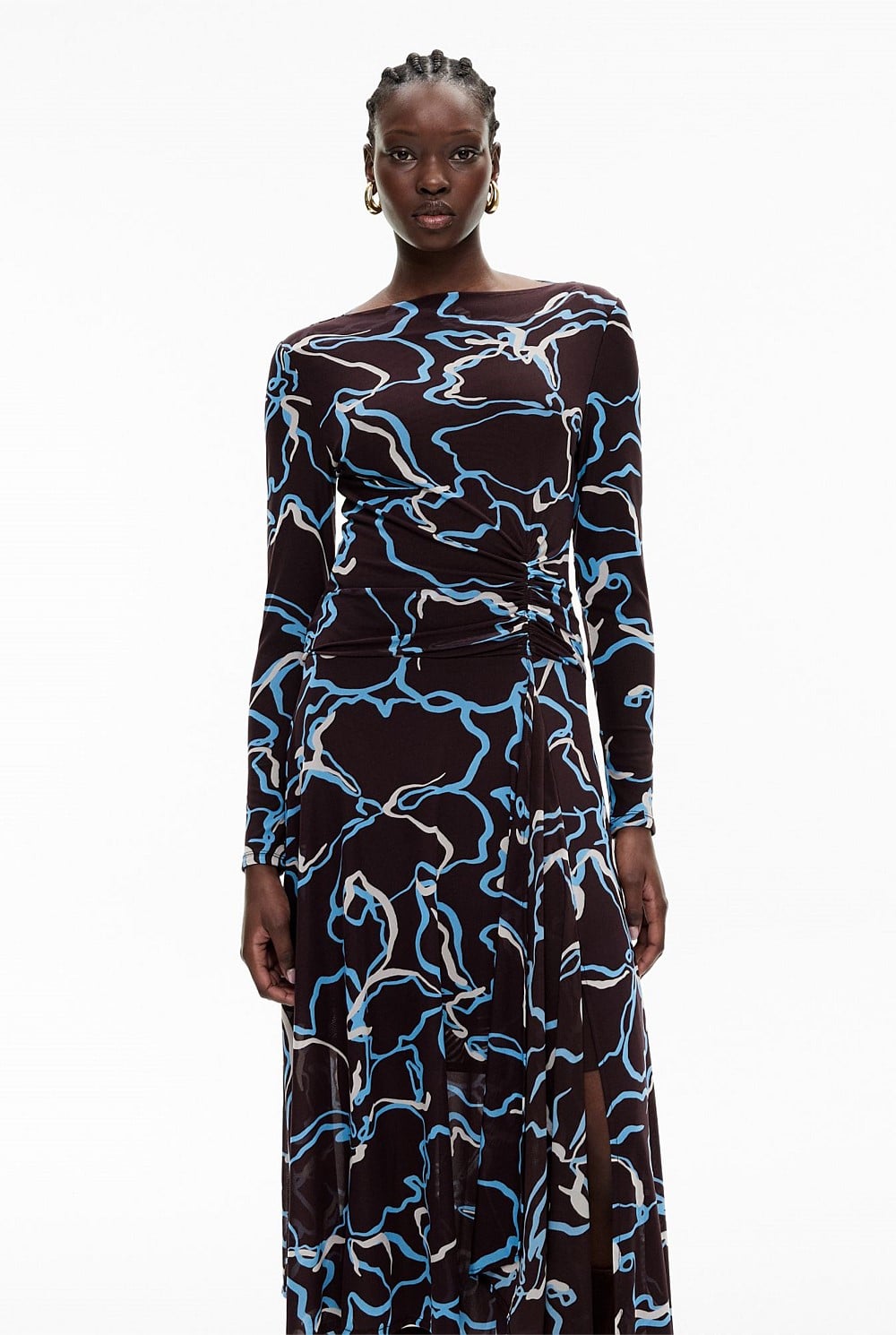 Espresso Print Asymmetric Hem Mesh Dress - Women's Long Sleeve Dresses |  Witchery