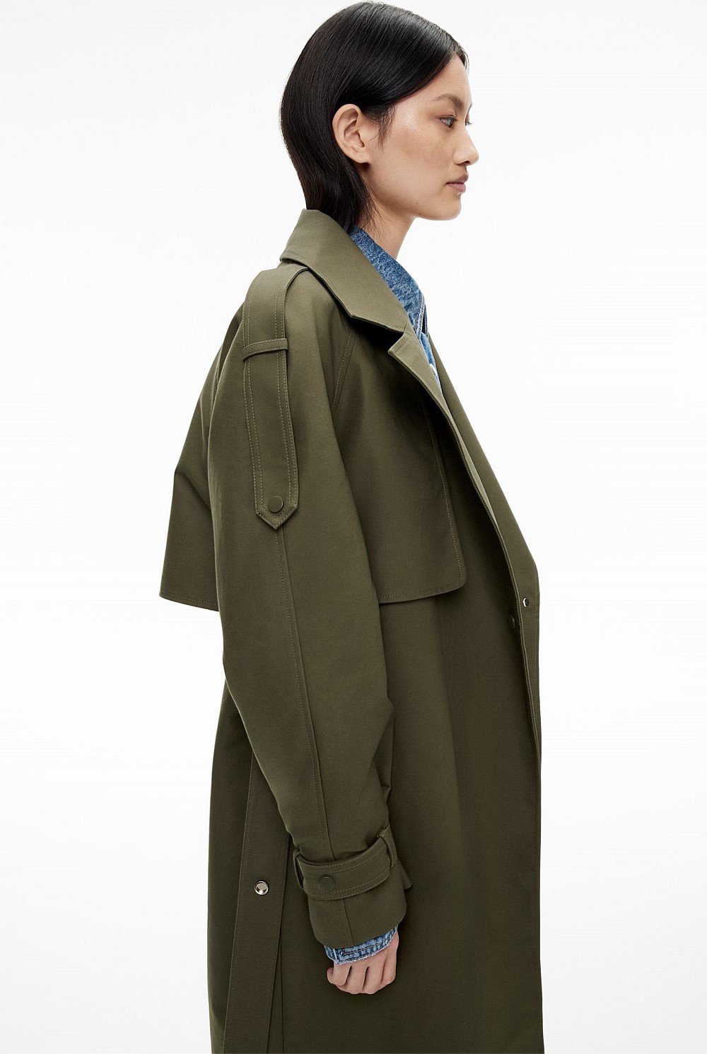 Olive Snap Front Trench Coat - Women's Trench Coats | Witchery