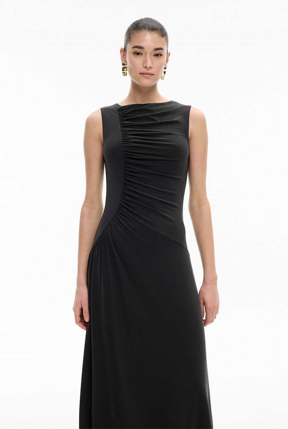 Black Gathered Jersey Dress - Women's A Line Dresses | Witchery Black Gathered Jersey Dress - Women's A Line Dresses | Witchery