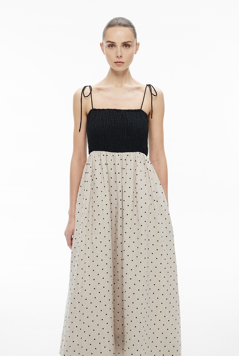 Sand Spot Shirred Maxi Dress - Women's A Line Dresses | Witchery Sand Spot Shirred Maxi Dress - Women's A Line Dresses | Witchery