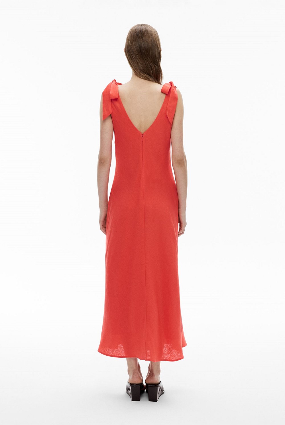 Watermelon V-Neck Linen Midi Dress - Women's Red Dresses | Witchery