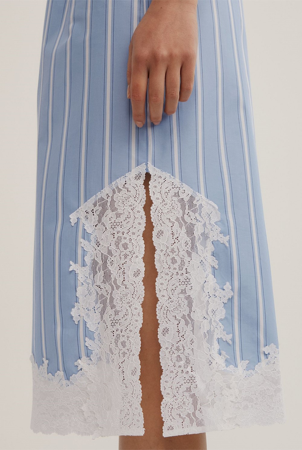 Blue Stripe Lace Trim Skirt - Women's Midi Skirts | Witchery